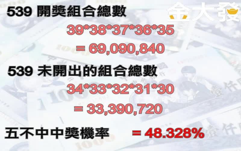 今彩539五不中中奖概率